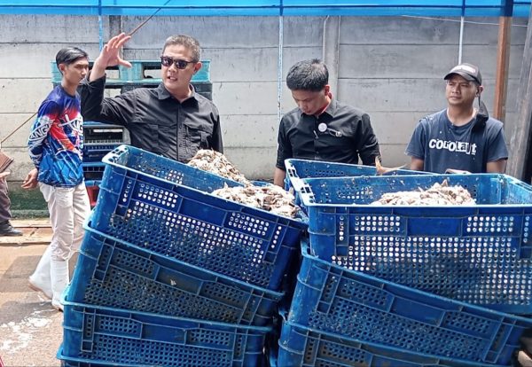 Kasat Pol PP dan Pemadam Kebakaran, Teguh Budiarso bersama tim, menutup sementara pabrik pengolahan tepung ikan,karena menimbulkan bau menyengat,Selasa 9 Januari 2024.(ISTIMEWA)