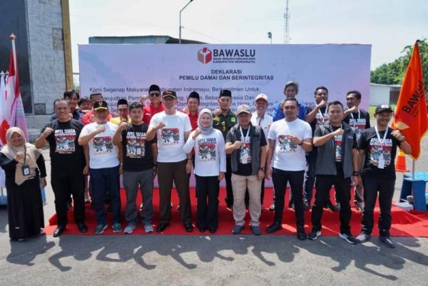 Seminggu menjalang Pemilu 2024, Bawaslu Kabupaten Indramayu gelar Apel Siaga dan Deklarasi Pemilu Damai, Rabu 7 Februari 2024